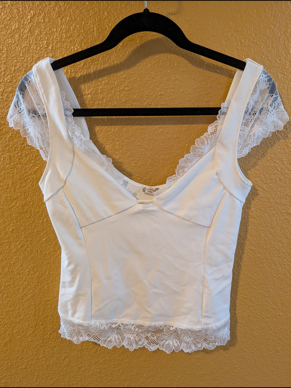 Free People Cream Raw-Edge Cap Sleeve Crop Top